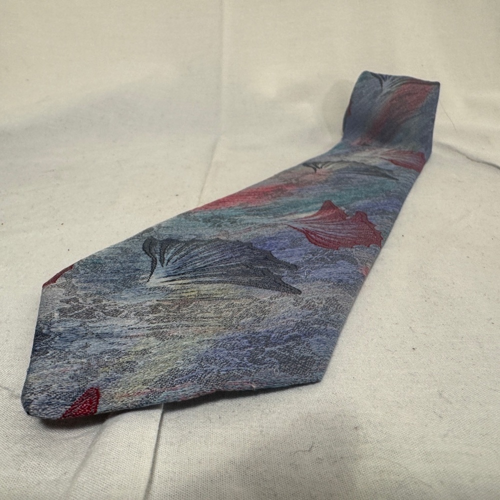 Oscar De La Renta Necktie Mens Abstract Blue Red Polyester Standard Width - Picture 4 of 8